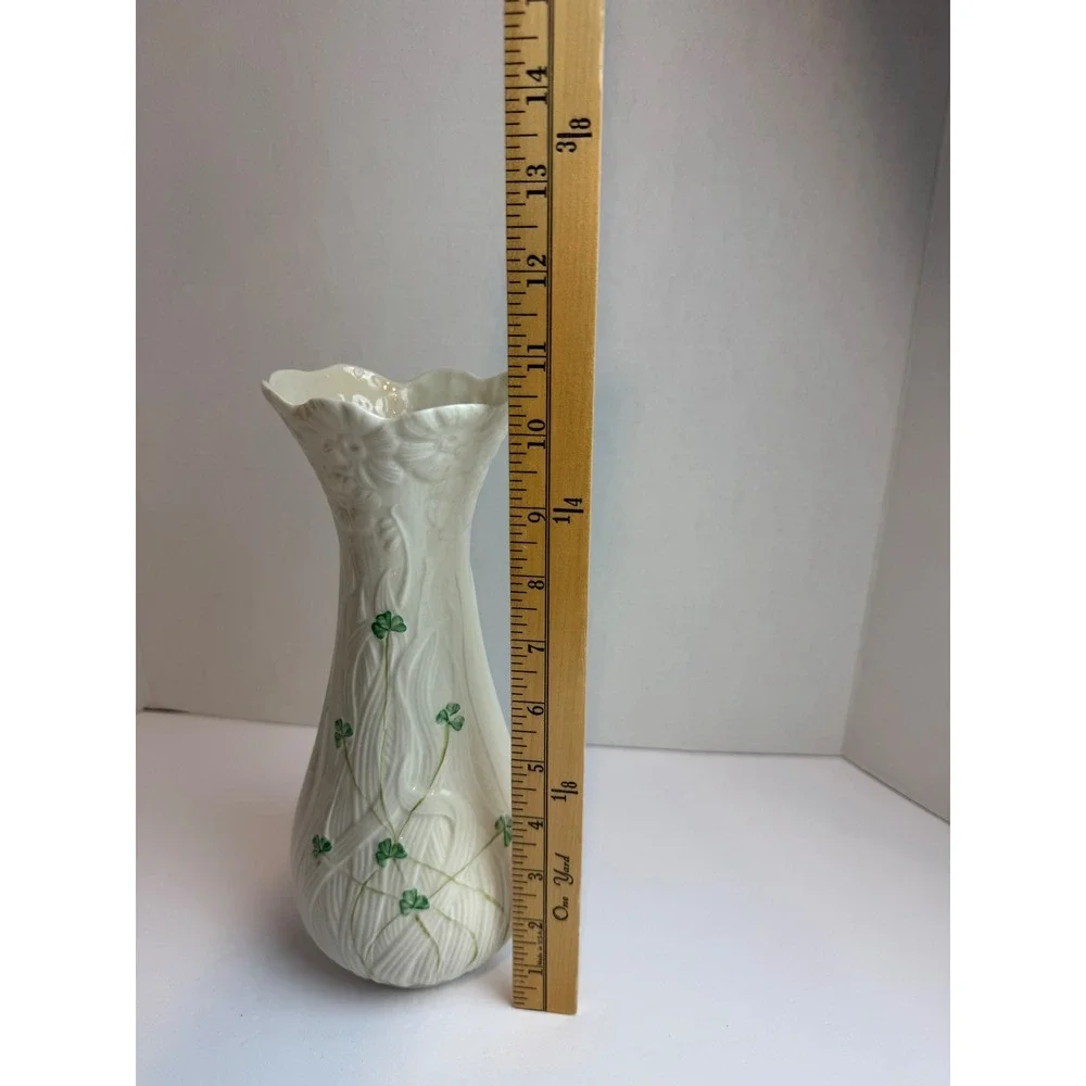 Belleek Ireland Daisy Tall Vase 1932 Shamrock Parian China Scalloped Rim 10.5in